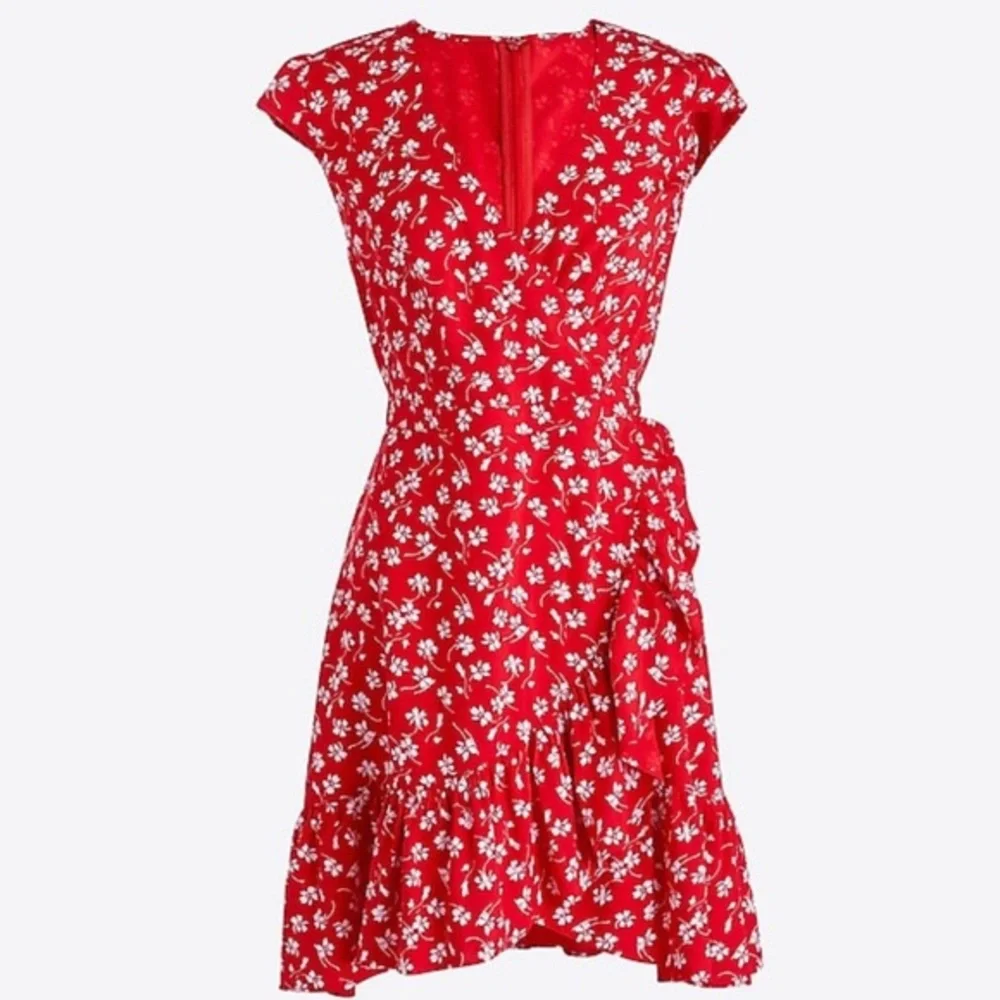 J. CREW FACTORY | Red Floral Faux Wrap Dress 2 - Picture 5 of 10
